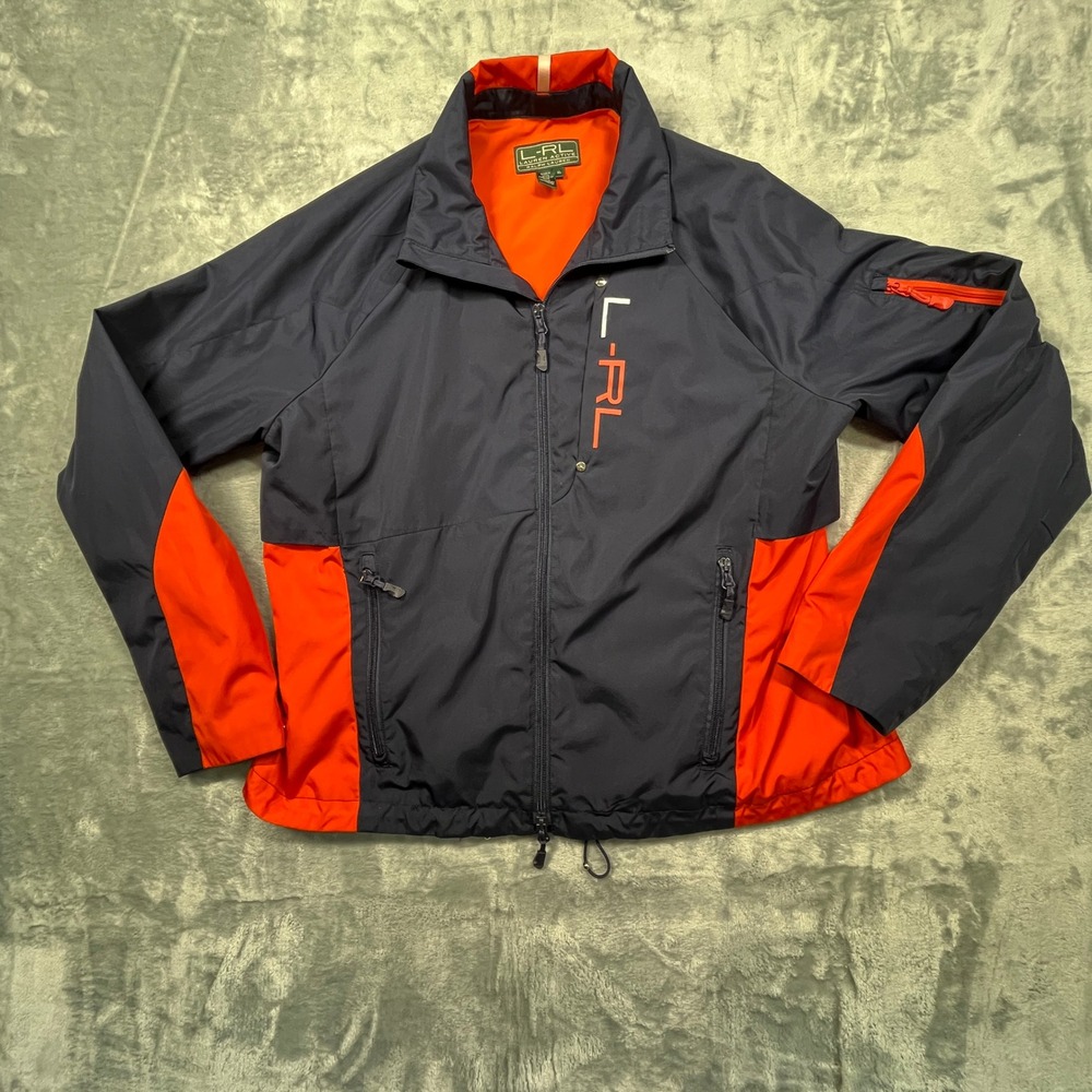 Lauren Ralph Lauren Active Windbreaker Women Navy‎ Orange Colorblock Jacket XL